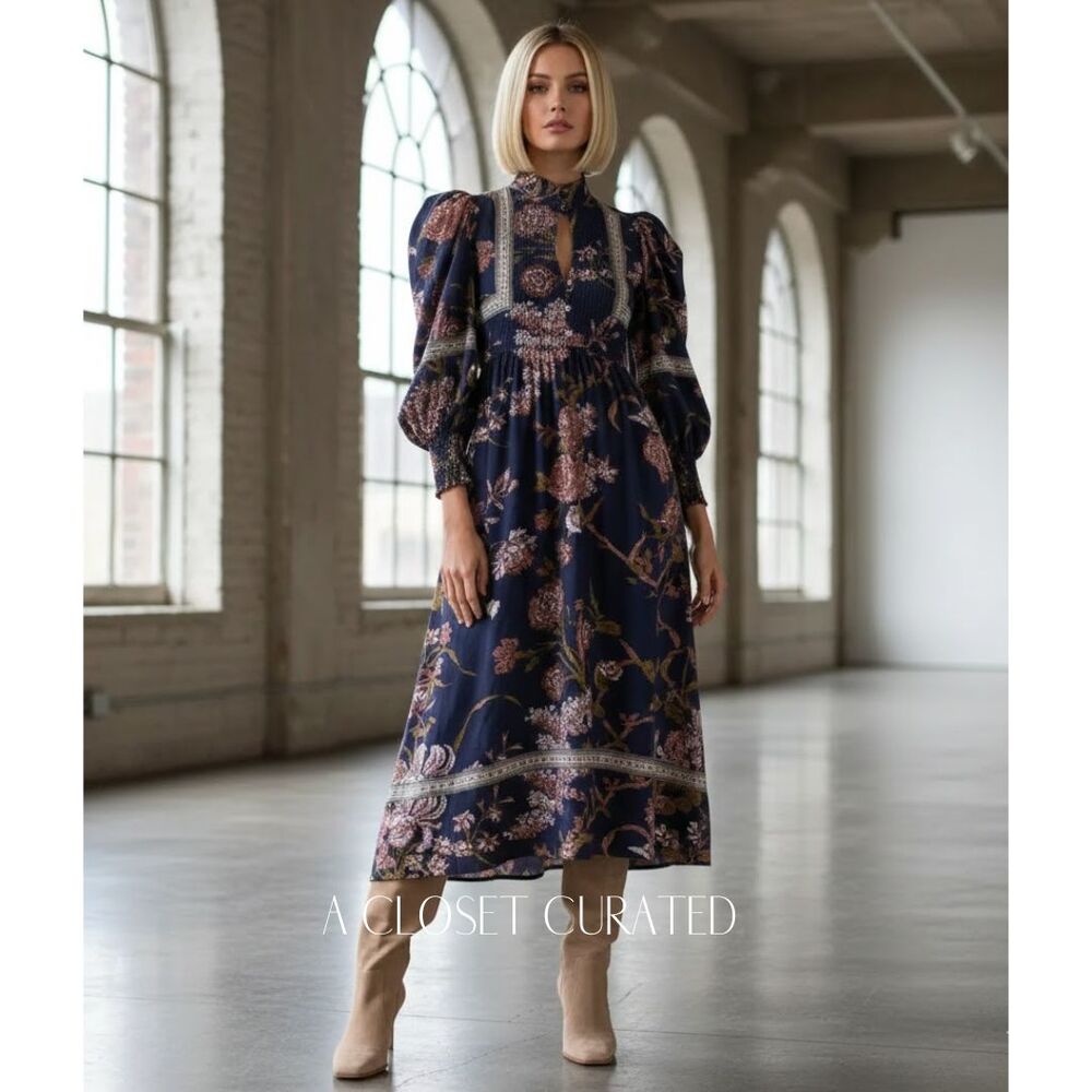 Love The Label Wanda Floral Cotton Midi Dress NEW XS Blue Pink